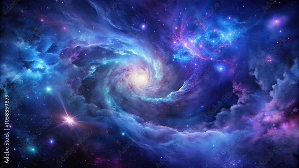 Dark nebula background with swirling purple and blue gases, set against a backdrop of stars and galaxies, cosmic, purple, starry night, dark skies Dark nebula background with swirling purple and blue gases, set against a backdrop of stars and galaxies, cosmic, purple, starry night, dark skies