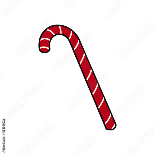 Hand drawn Christmas element sweet dessert red white stripe candy cane for decoration clipart sticker no background