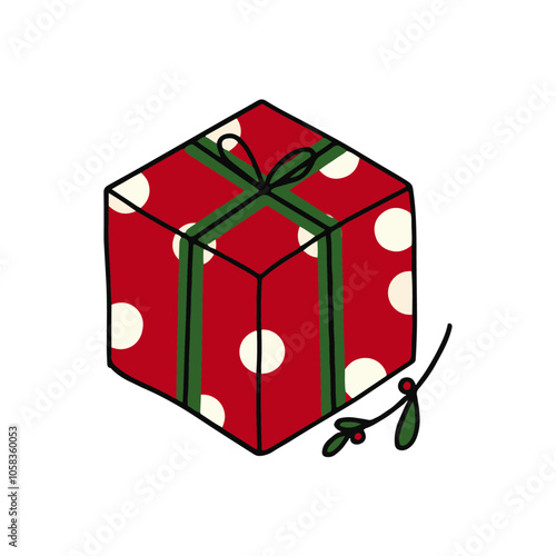 Hand drawn Christmas element red gift present box for decoration clipart sticker no background