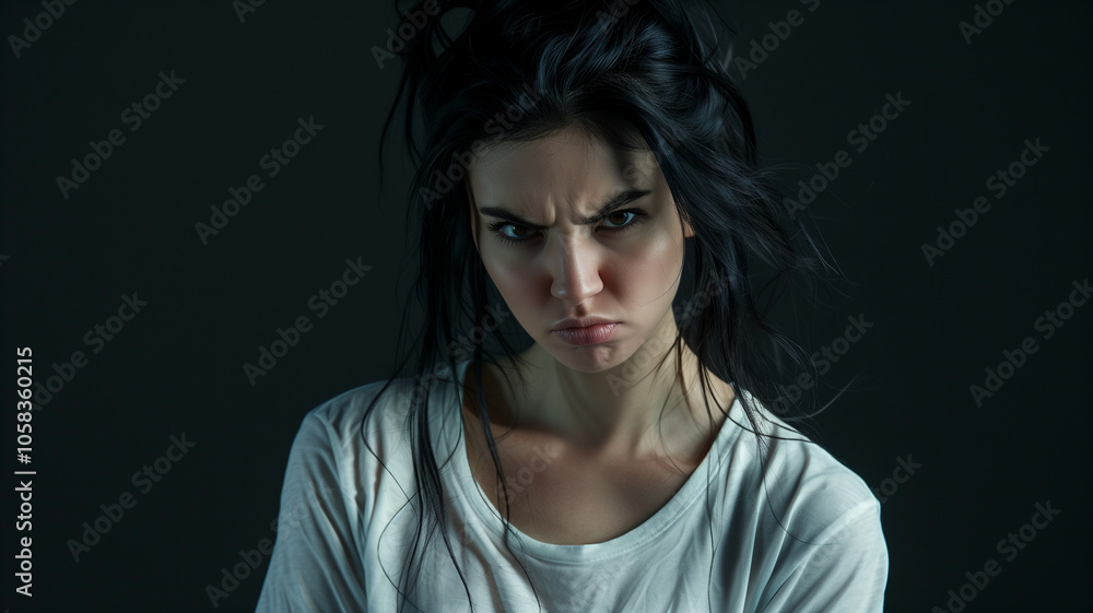 Angry woman portrait isolated on black background. Angry woman portrait isolated on black background.