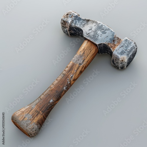 Hammer Time: A well-worn, vintage hammer with a wooden handle, showcasing the textures and patina of age and use. Perfect for rustic, DIY, or construction projects. photo