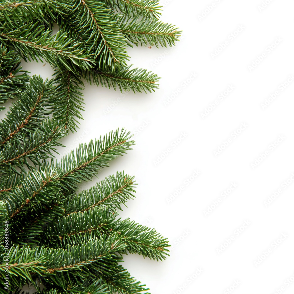 Christmas frame border background on white. Christmas card greeting backgrounds with fir leaves on the edge side. Copy space for your text design. Christmas frame border background on white. Christmas card greeting backgrounds with fir leaves on the edge side. Copy space for your text design.
