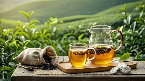 green tea in a glass jar