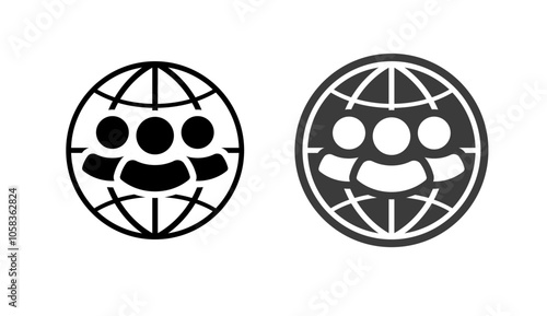 Earth world society population icon vector simple graphic pictogram logo set, line stroke global business investors summit meeting sign, globe planet people support symbol, international leader image
