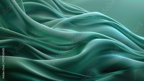 Swirling emerald green fluid shapes with marbled texture. Background image of 3D rendering digital wave with green wavy line. Digital art for abstract and dynamic design. Fluid and liquid. AIG51.