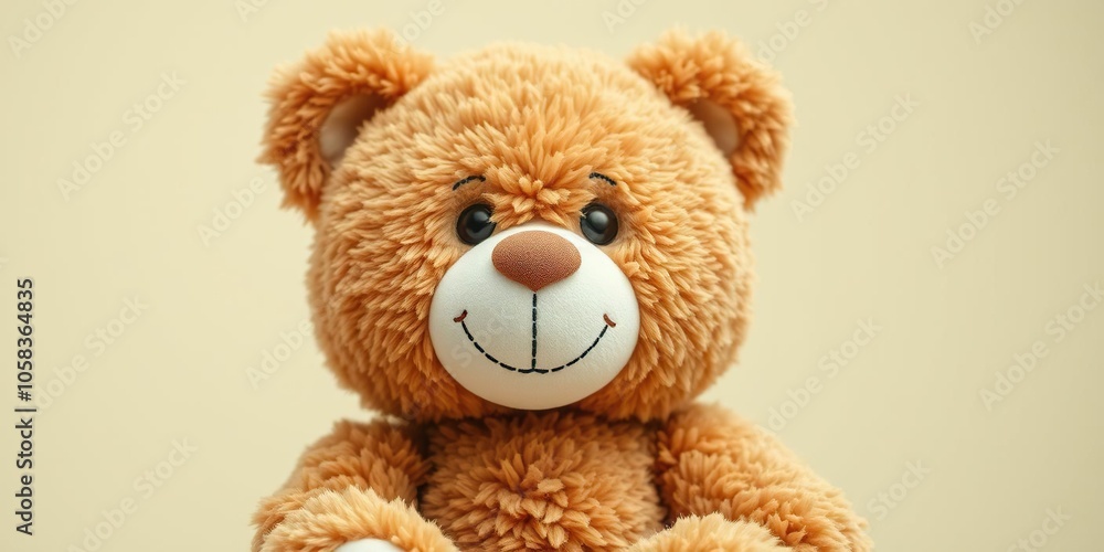 Obraz premium Adorable teddy bear on a brown background with a sweet expression, plush toy, happy, background