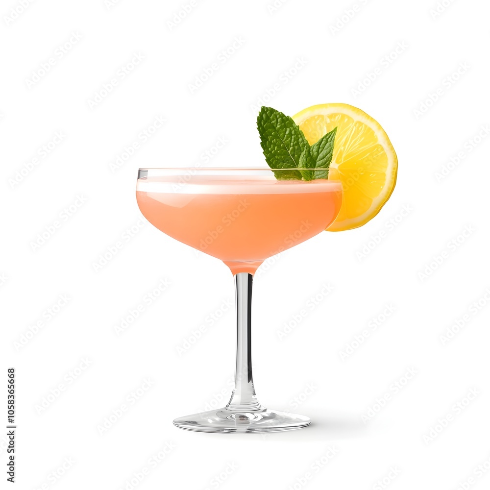 Elegantly Crafted Cosmopolitan Cocktail with Lemon Slice on White Background Elegantly Crafted Cosmopolitan Cocktail with Lemon Slice on White Background