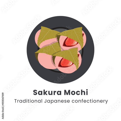 Hand drawn vector illustration of Japanese traditional sweet Sakura mochi