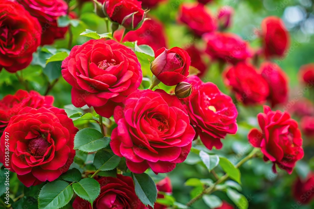 A stunning red rose bush covered in vibrant blooms with intricate details and soft petals, horticultural art, floral design, wedding flowers A stunning red rose bush covered in vibrant blooms with intricate details and soft petals, horticultural art, floral design, wedding flowers