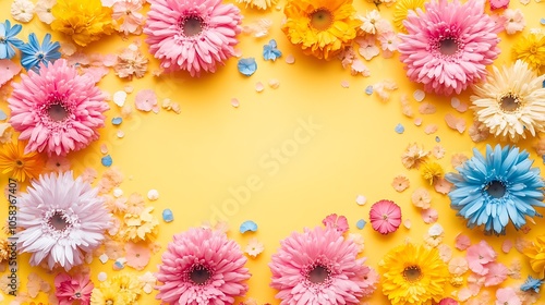Colorful Flower Frame for Spring and Summer Designs Simple Neutral Background with Free Space for Design