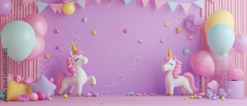 Magical Unicorn Party Decor with Balloons and Stars.
