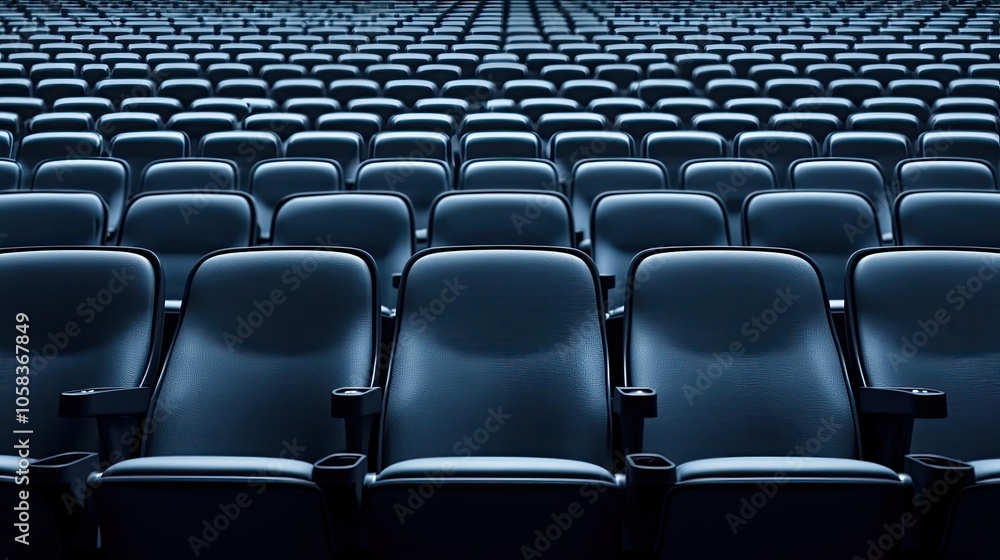 Empty cinema seats in a row, dark atmosphere, focus on seating arrangement. Empty cinema seats in a row, dark atmosphere, focus on seating arrangement.