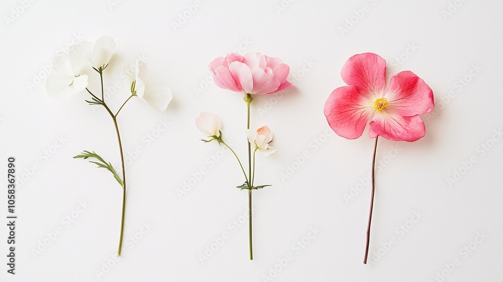 Elegant pressed flower art on a pristine backdrop highlights the delicate beauty of nature in a minimalist style. Elegant pressed flower art on a pristine backdrop highlights the delicate beauty of nature in a minimalist style.