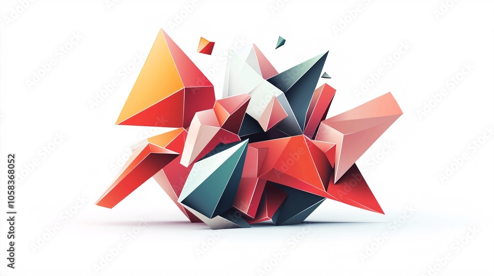 Abstract 3D geometric shape transformation illustration on a white background, symbolizing restructuring for business visuals. Abstract 3D geometric shape transformation illustration on a white background, symbolizing restructuring for business visuals.