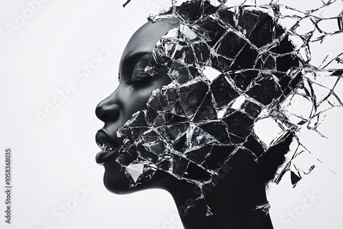 A conceptual poster illustrates fragmented ideologies through shattered glass, symbolizing the distortion of prejudiced beliefs against a clean backdrop. photo