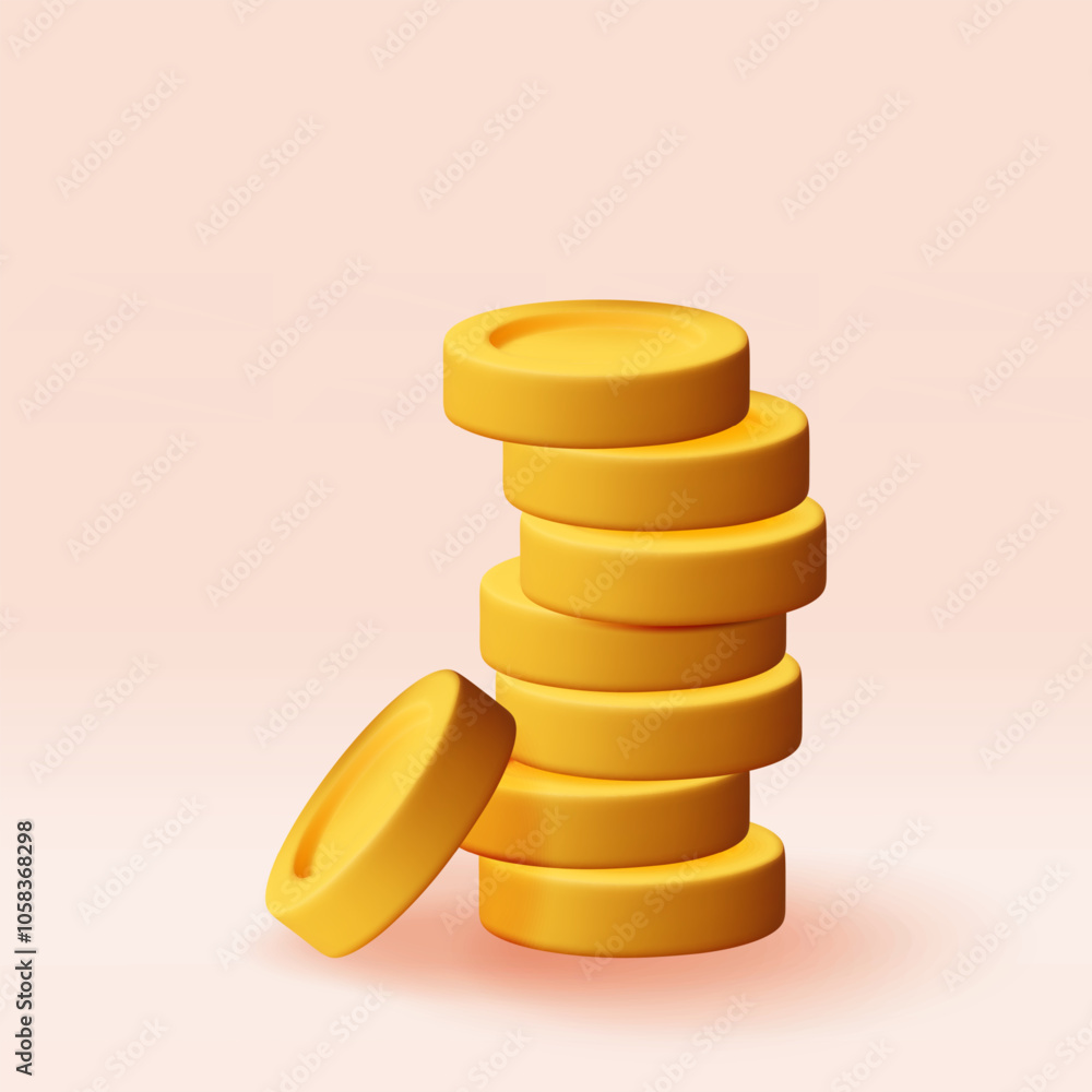 3D stack of gold coins icon isolated. Pile of american dollar coin render. Dollar golden money sign. Growth, income, savings, investment. Symbol of wealth. Business success. Vector illustration 3D stack of gold coins icon isolated. Pile of american dollar coin render. Dollar golden money sign. Growth, income, savings, investment. Symbol of wealth. Business success. Vector illustration