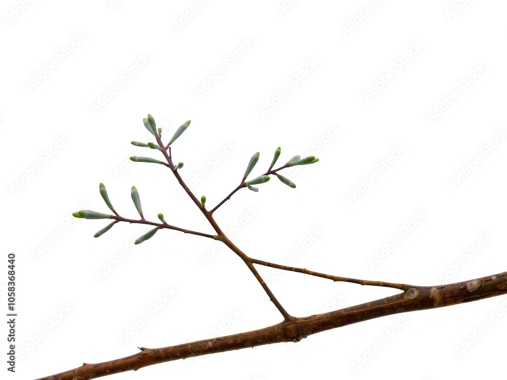 A single bare branch of a tree isolated on a white background, showcasing intricate details and textures, nature, simple, minimalist A single bare branch of a tree isolated on a white background, showcasing intricate details and textures, nature, simple, minimalist