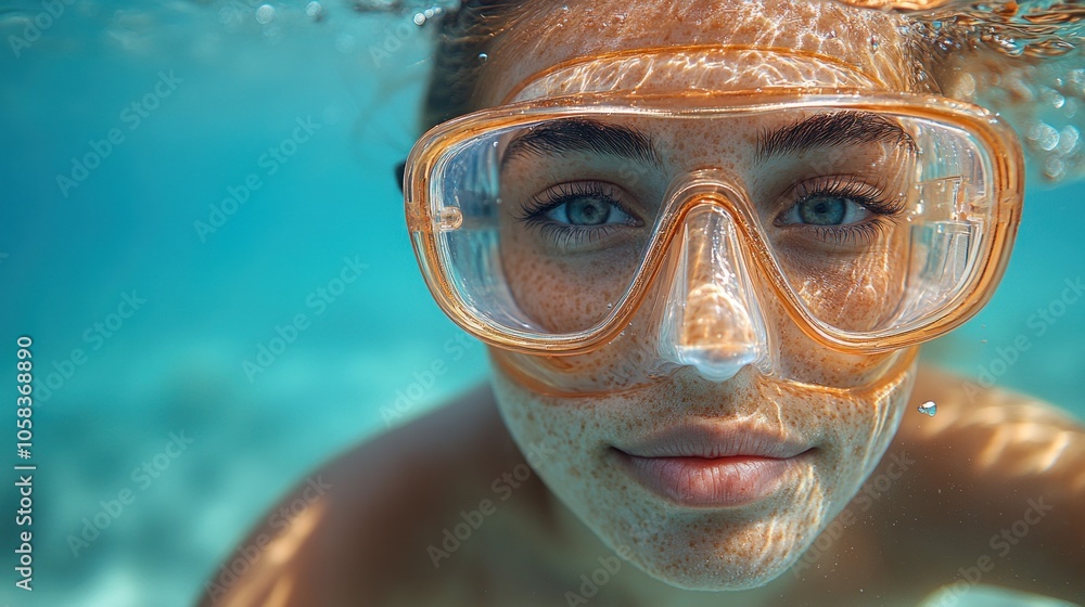 Fototapeta premium Woman Underwater with Diving Mask