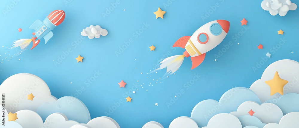 Paper Rockets Soaring Through A Starry Sky. Paper Rockets Soaring Through A Starry Sky.