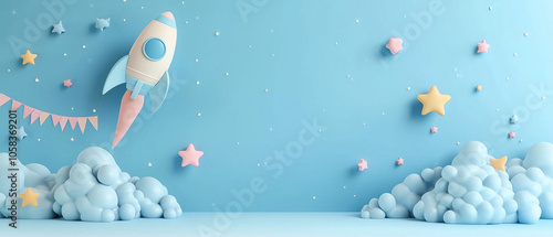 A Whimsical Rocket Soaring Through a Starry Sky.