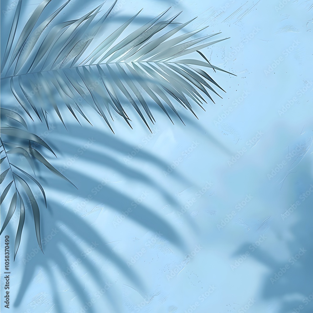 Obraz premium A minimalist design featuring a palm leaf shadow against a soft blue background.
