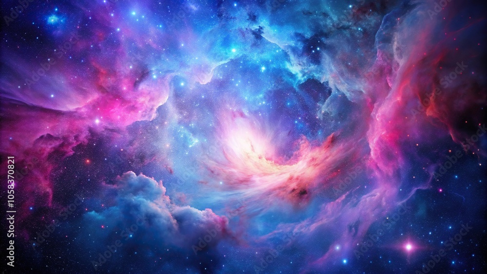 A majestic nebula with vibrant pink and purple hues floating in a vast blue background, cosmic clouds, galaxy background A majestic nebula with vibrant pink and purple hues floating in a vast blue background, cosmic clouds, galaxy background