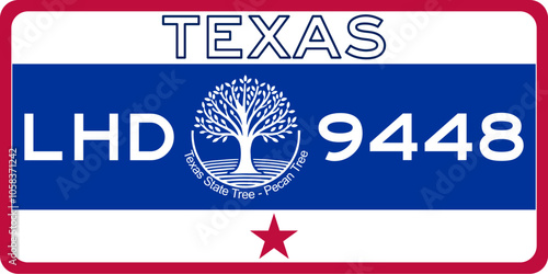 Texas License Plate Design with Texas Star and Iconic Texas Longhorn, Perfect for Souvenirs, Car Enthusiasts, and Texas Pride  Unique Texas Themed Graphic for Car Plates, Posters, and More, Pecan Tree