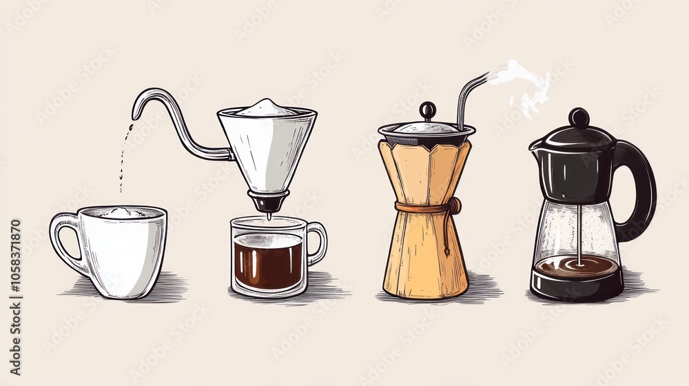 Coffee Brewing Methods Illustration Coffee Brewing Methods Illustration