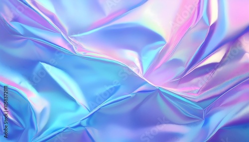 Soft pastels blend harmoniously in a holographic crumpled foil texture creating an ethereal backdrop. Generative AI