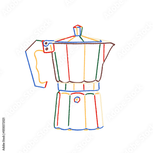 Line drawing of a moka pot - moka pot drawn with colored pencils