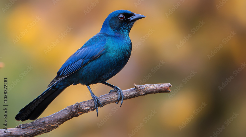 Vibrant Blue Bird Perched on Branch