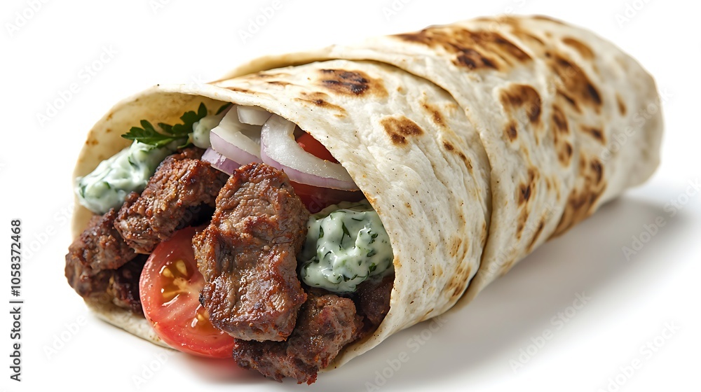 Delicious Grilled Meat Wrap with Tzatziki Sauce and Vegetables