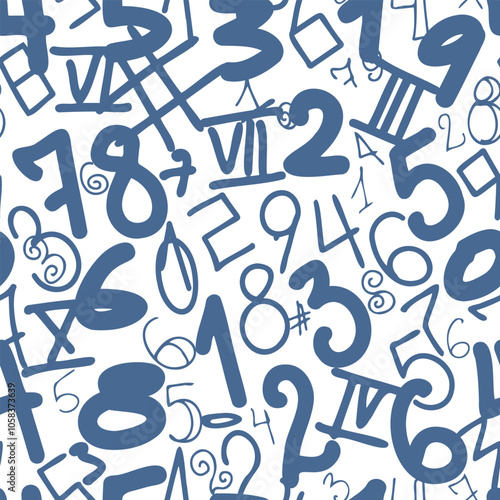 Vector seamless pattern with numbers. Average fullness, numerology and science concept. A hand-made illustration is not ai