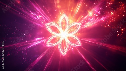 Glowing light rays forming a powerful symbol of unity and empowerment in bright pinks and purples