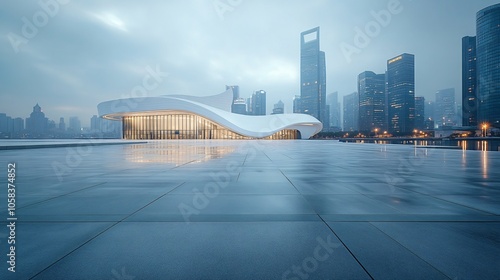 Opera House and Modern Architecture with City Skyline, Financial District, Urban Landscape, and Commercial Setting photo