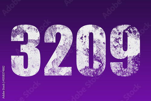 flat white grunge number of 3209 on purple background.