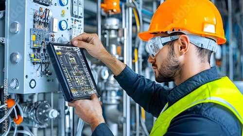 Wallpaper Mural Closeup shot of a professional engineer or technician wearing personal protective equipment and working with diagnostic tools to monitor and analyze radiation levels in an industrial or factory Torontodigital.ca