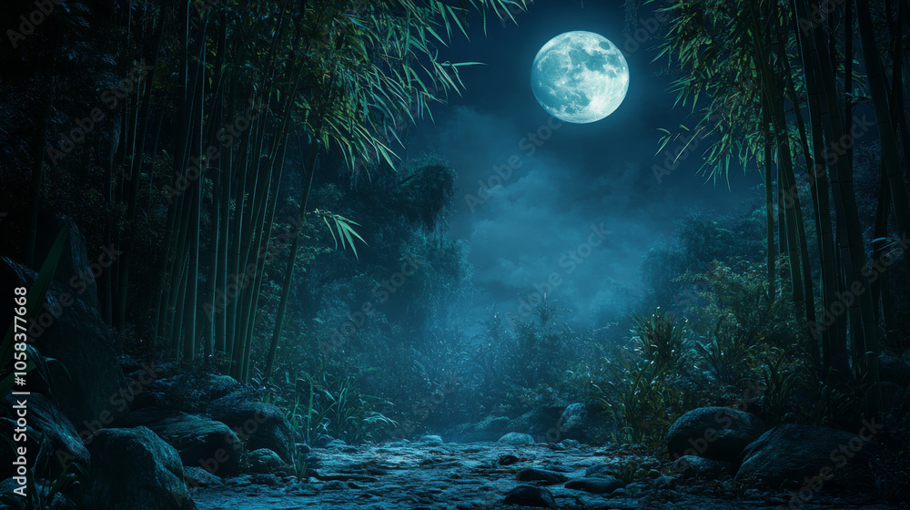 Enchanted Bamboo Forest Under Full Moon Enchanted Bamboo Forest Under Full Moon