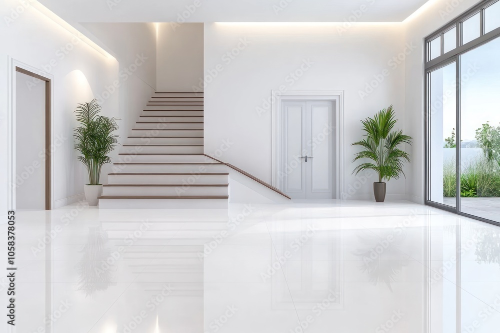 Contemporary Apartment with Staircase Interior Panorama - 3D Render Contemporary Apartment with Staircase Interior Panorama - 3D Render