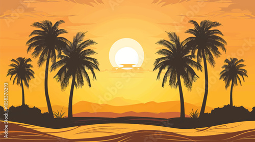 A desert oasis with palm trees. silhouette illustration