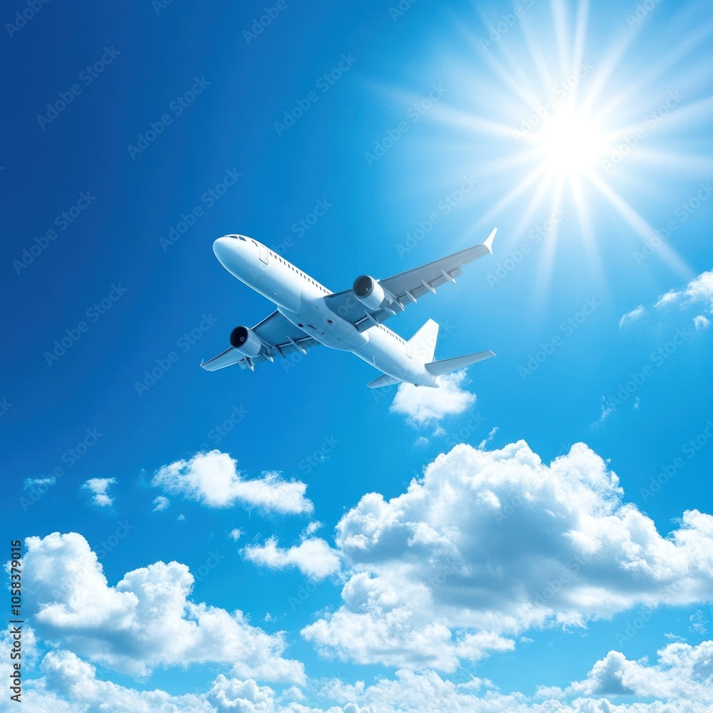 Fototapeta premium Airplane Soaring Through a Sunny Sky