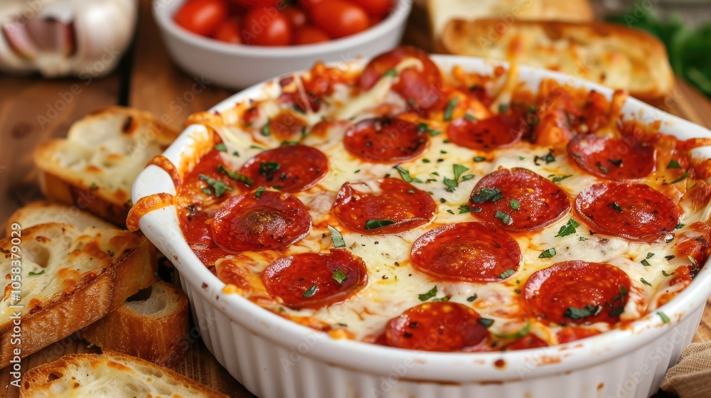 Pepperoni Pizza Dip with Toasted Bread Pepperoni Pizza Dip with Toasted Bread