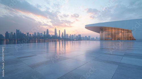 Opera House and Modern Architecture with City Skyline, Financial District, Urban Landscape, and Commercial Setting photo