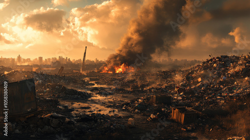 Wallpaper Mural Dramatic Landfill Fire at Sunset Torontodigital.ca