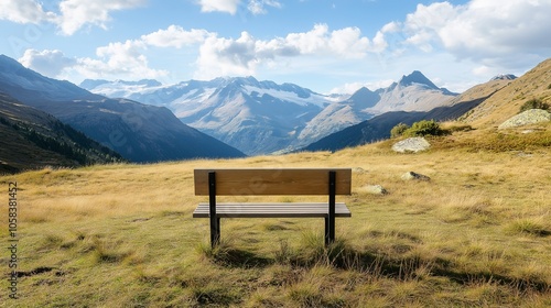 Scenic Mountain View with Empty Bench in Nature