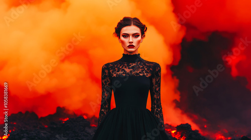 Striking Fashion Photography in Fiery Scene