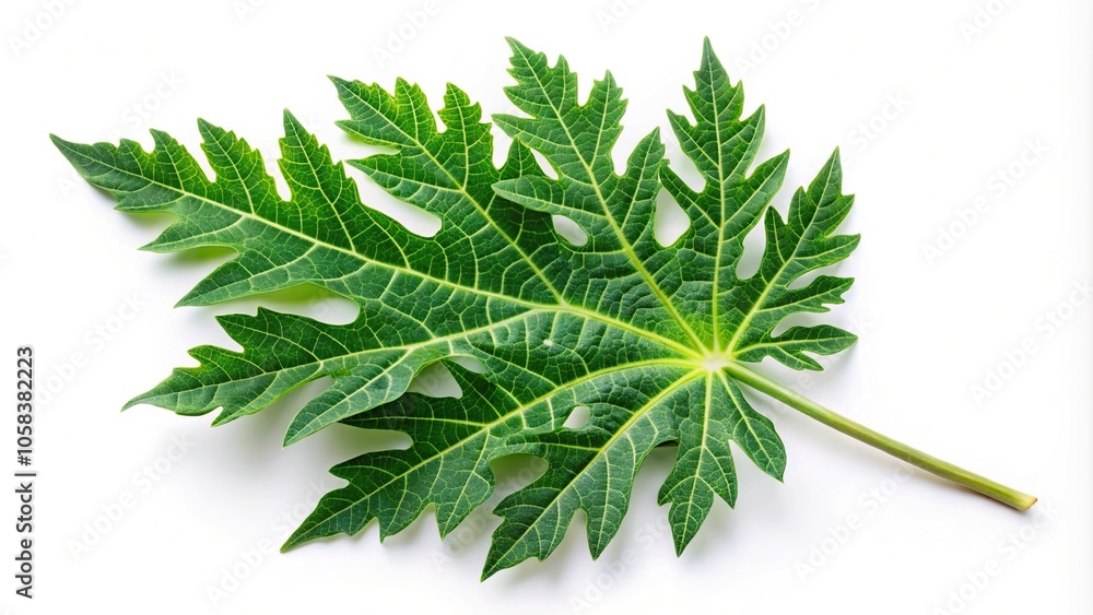 Fresh papaya leaf isolated on white background with reflection Fresh papaya leaf isolated on white background with reflection