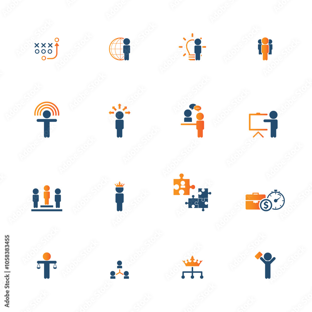 Fototapeta premium Universal business management and human resources icon set. Universal icons for web and mobile. Vector.