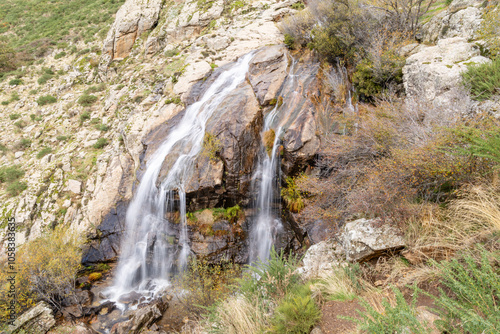 View of Chorrera de los Litueros waterfall, Sierra de Guadarrama Natural park, Madrid, Spain