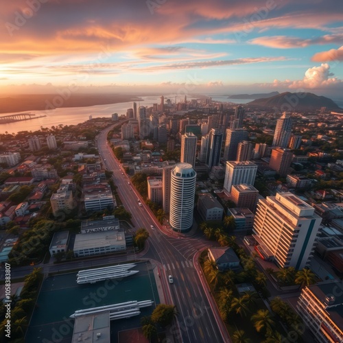 Panorama of hamina city finland aerial view of downtown city beautiful autumn day aerial city Ultra realistic Photorealistic  photo